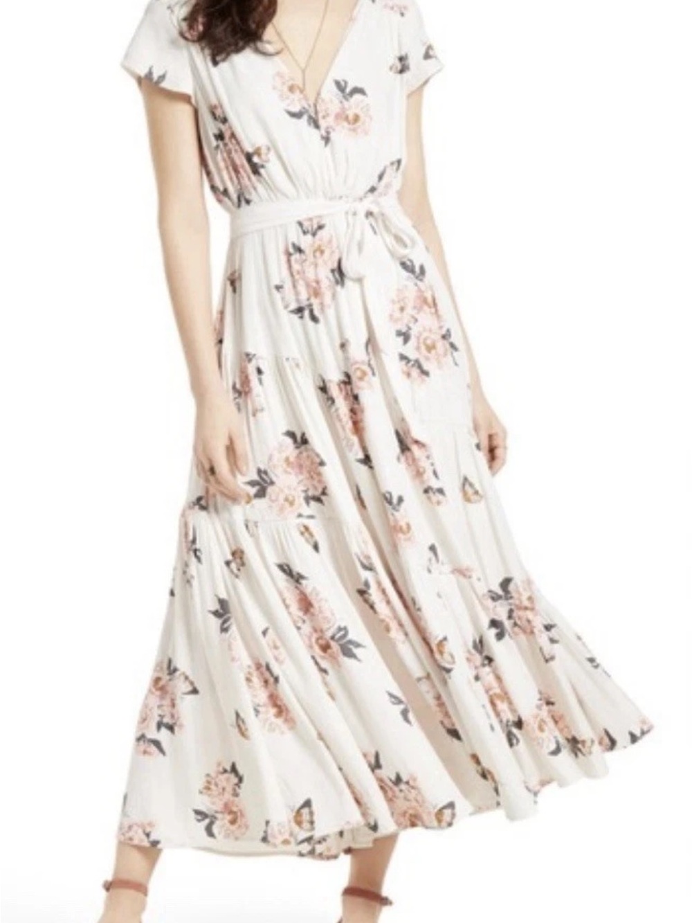 FREE PEOPLE “All I Got” Floral Maxi Dress White Romance Coquette Cottage size 6